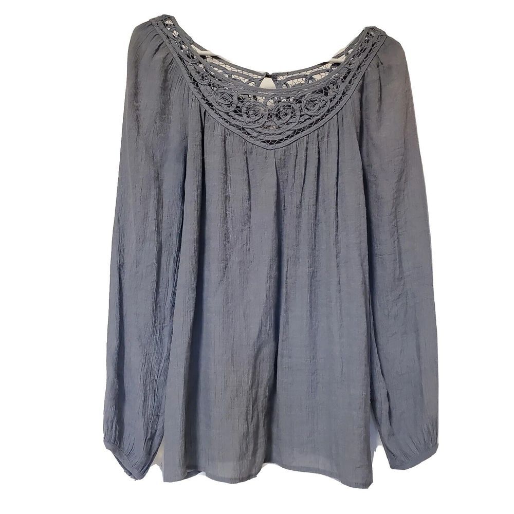 Knox Rose Cottage Core Boho Peasant Top Long Sleeve Crochet Collar Sz‎ XS